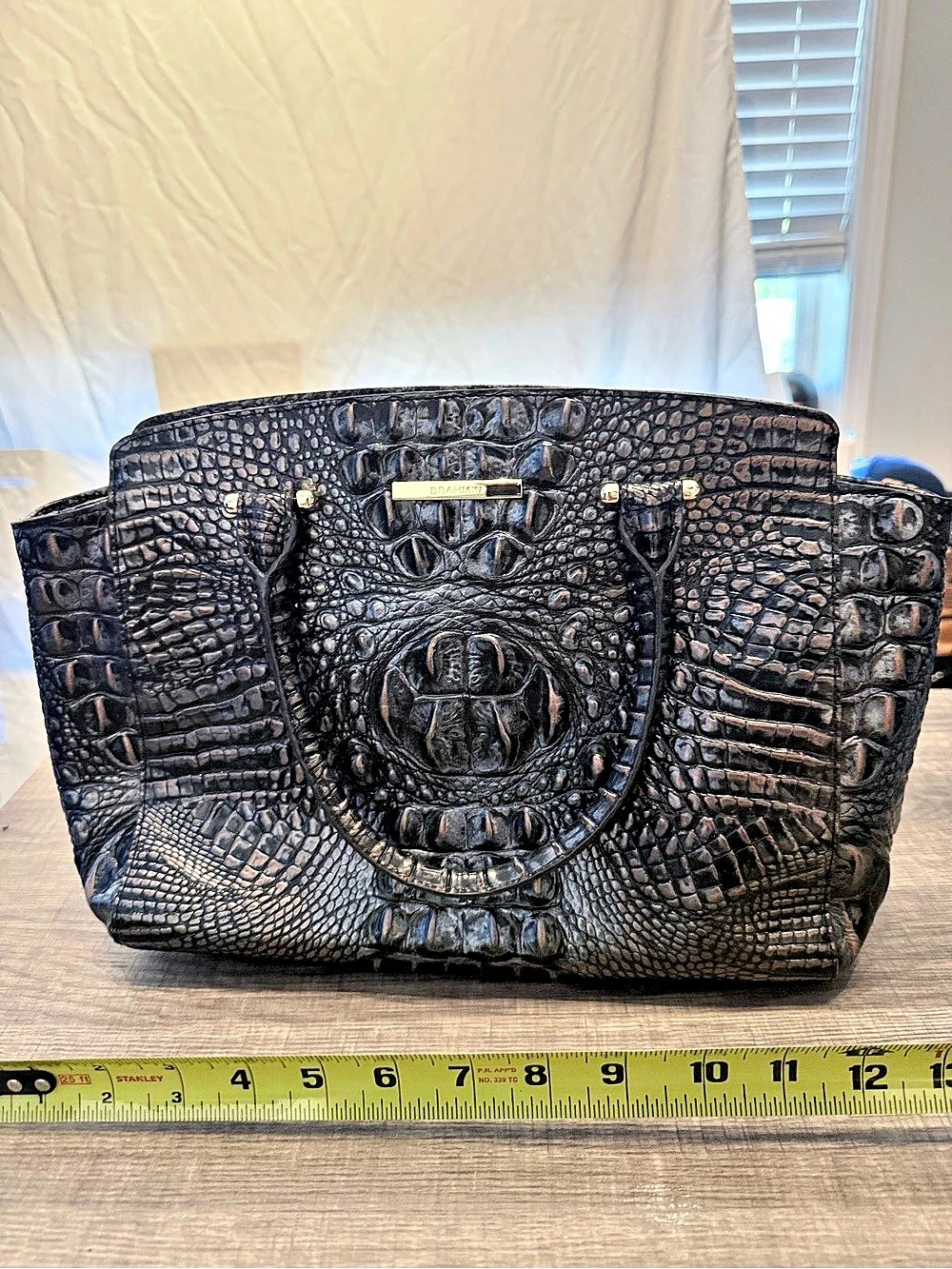 Brahmin Med Duxbury Satchel Crocodile Embossed Tote in Black